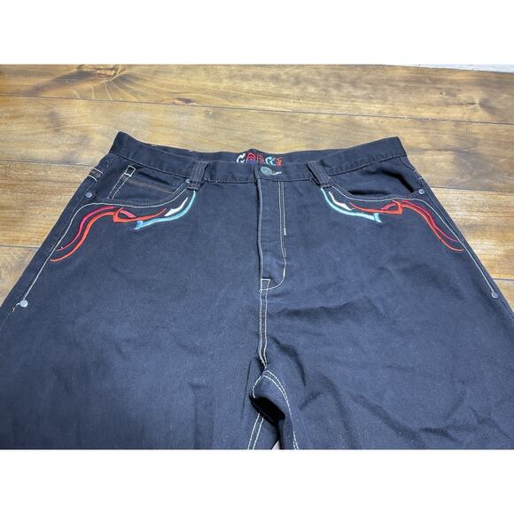 Vintage Y2K Hip Hop Black Embroidered Coogi Jeans Size 40x32 - Picture 4 of 15